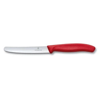 Švajčiarsky zúbkovaný nôž na zeleninu a ovocie Classic so zúbkovanou čepeľou červenej farby s dĺžkou 11 cm | VICTORINOX 6.7831