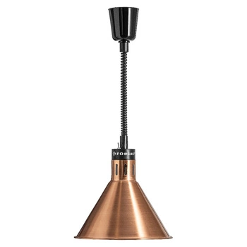 Medená výhrevná lampa na jedlá, kužeľová, 0,25 kW, nastavenie výšky 60-180 cm | FORGAST FG03343