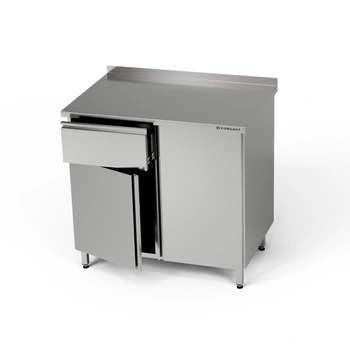 Pracovný stôl z nehrdzavejúcej ocele so skrinkou a zásuvkou 140x60x85 cm | FORGAST